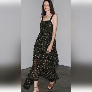 Zara Mulitlayered Blaxk Floral Embroidered And Beaded Dress